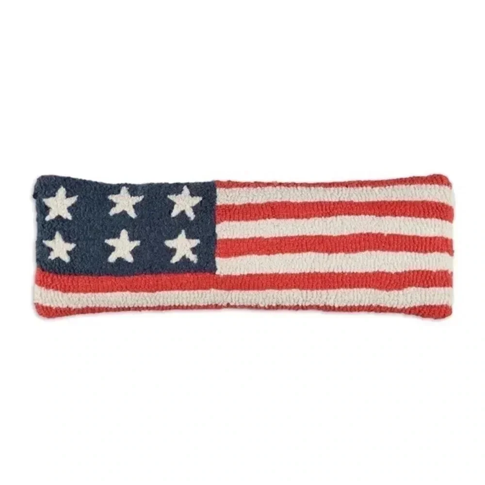 Stars and Stripes - Hooked Wool Pillow Red White Blue USA Flag